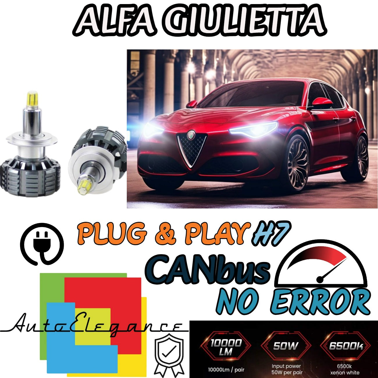 KIT FULL LED H7 6000K PER LENTICOLARI ALFA ROMEO GIULIETTA NO AVARIA