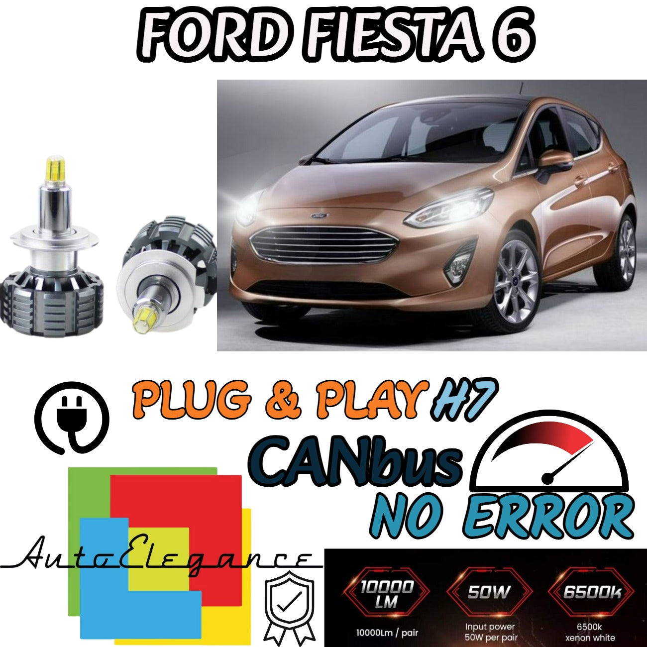 H7 LED KIT FORD FIESTA MK6 PRE-RESTYLING CANBUS LED FOR LENTICULAR HEADLIGHTS 9600LM 