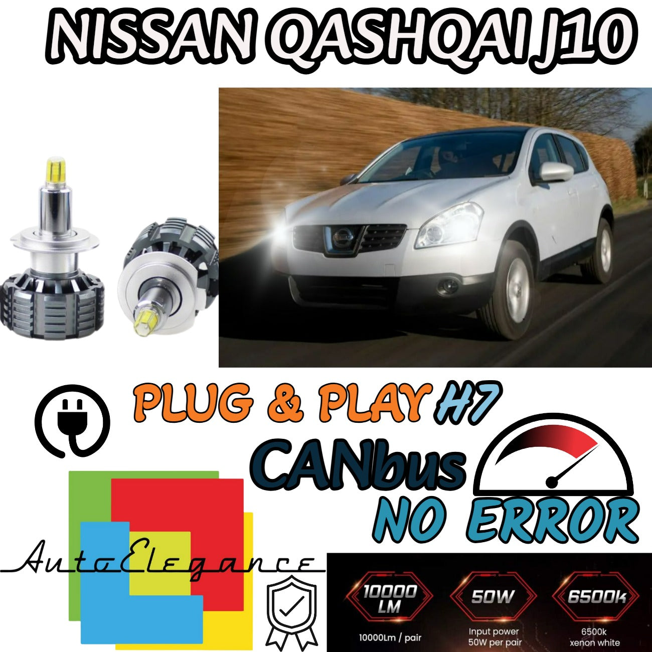H7 LED KIT FOR NISSAN QASHQAI J10 CANBUS 12000LM LUMEN MONO LED LENTICULAR 