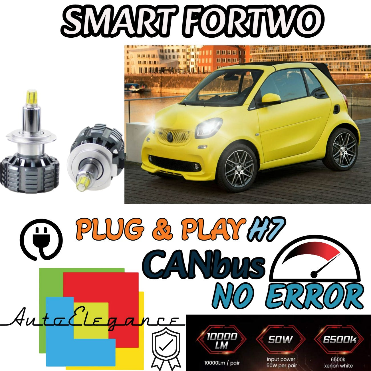 KIT FULL LED H7 6000K CANBUS LED PER LENTICOLARI SMART FORTWO 451 NO AVARIA