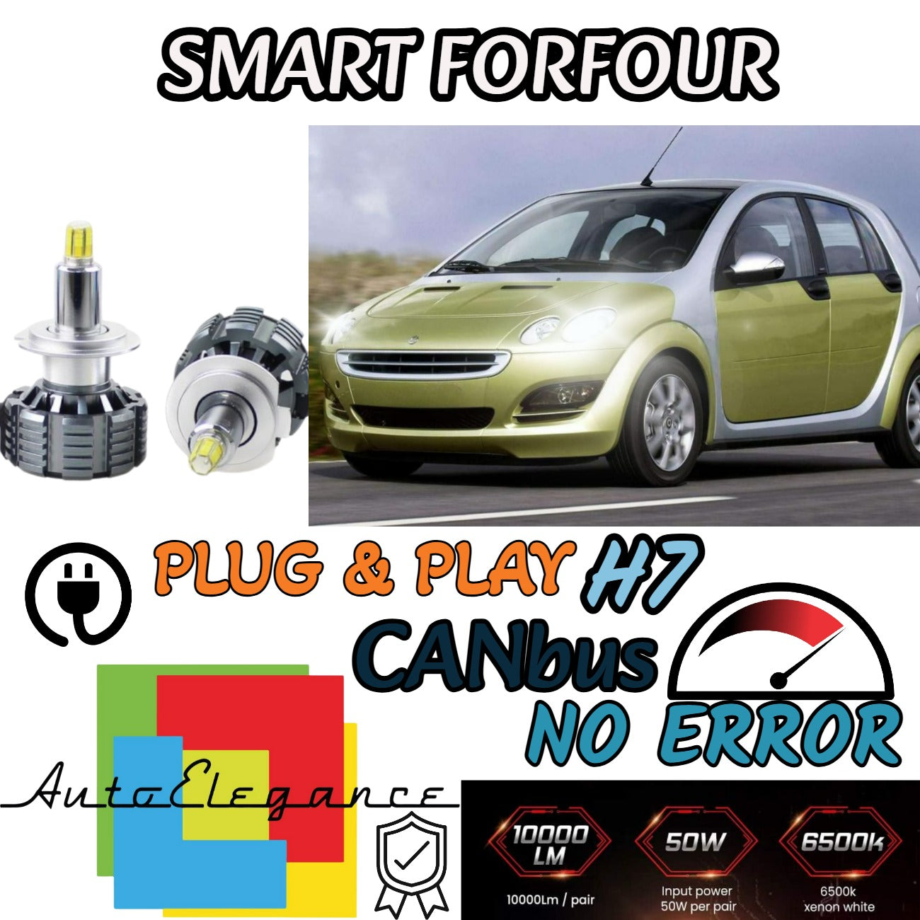 KIT FULL LED H7 6000K CANBUS LED PER LENTICOLARI SMART FORFOUR 454 NO AVARIA
