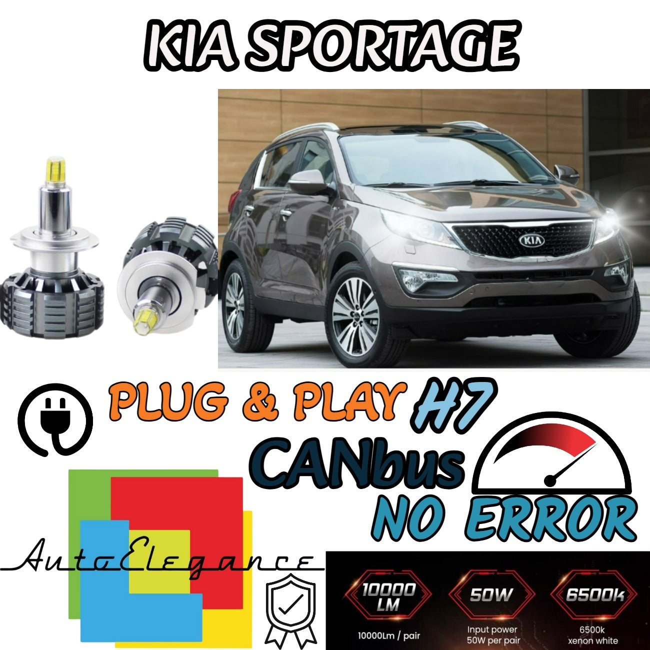 H7 LED KIT KIA SPORTAGE SL 6500K CANBUS 12000LM LUMEN MONO LED LENTICULAR 