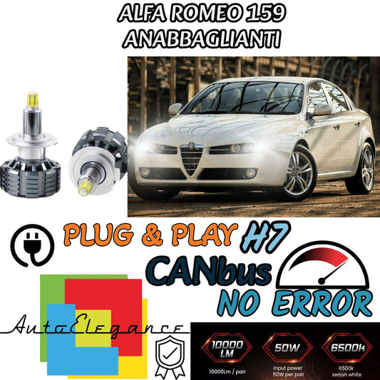 KIT FULL LED ALFA ROMEO 159 LAMPADE LED H7 6000K BIANCO NO ERROR 9600 LM 80W