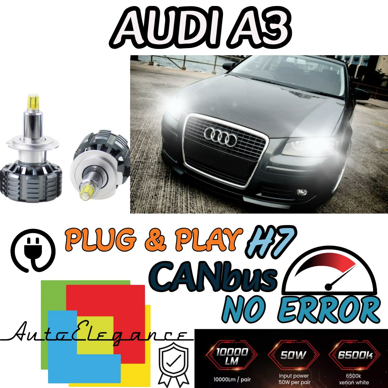 KIT LED H7 CANBUS AUDI A3 8P + SPORTBACK RESTYLING 9600 LUMEN 6000K BIANCO