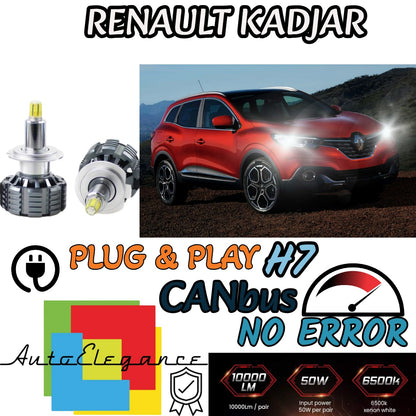 KIT FULL LED H7 CANBUS RENAULT KADJAR 6000K BIANCO 9600 LUMEN 80W +PORTALAMPADE