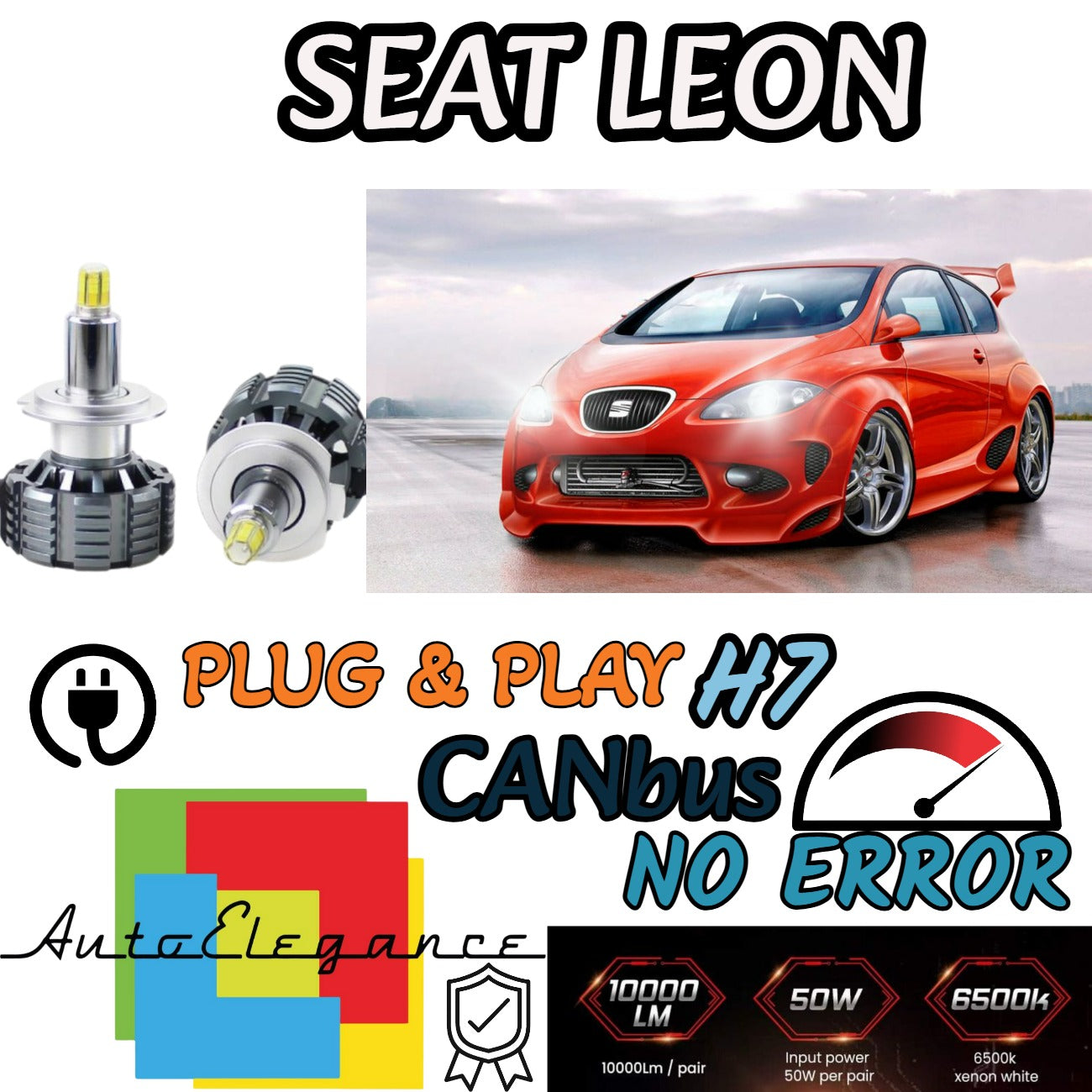 LED KIT H7 CANBUS SEAT LEON ALTEA 5P WITH 360° LED 9600 LUMEN 6000K WHITE