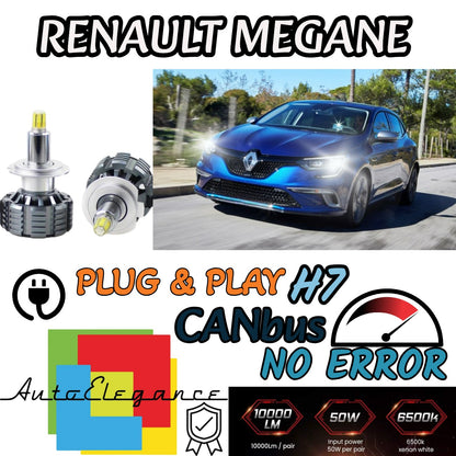 KIT FULL LED H7 CANBUS RENAULT MEGANE MK4 6000K BIANCO 9600 LUMEN 80W NO ERROR