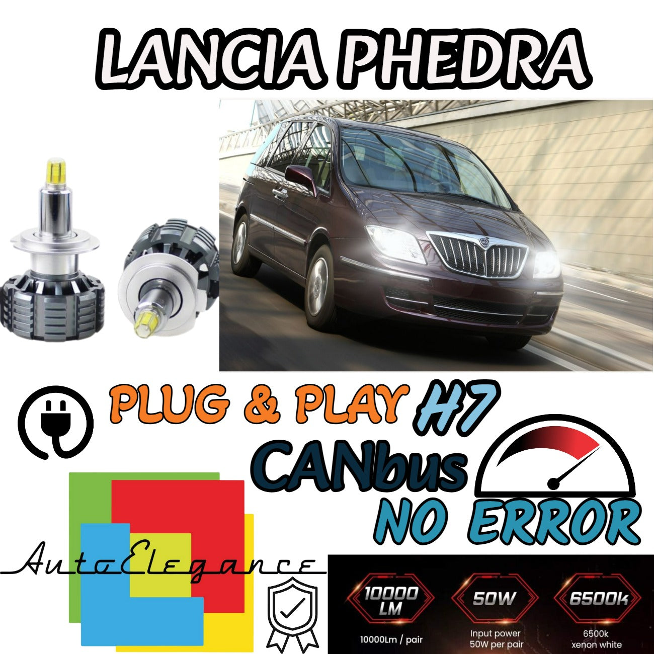 KIT LED H7 LANCIA PHEDRA 9600 LUMEN 80W CANBUS NO ERRORE 6000K BIANCO GHIACCIO