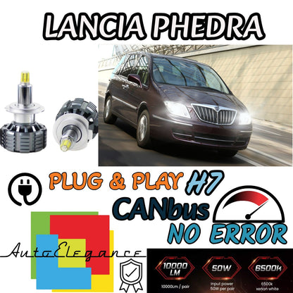 KIT LED H7 LANCIA PHEDRA 9600 LUMEN 80W CANBUS NO ERROR 6000K ICE WHITE 
