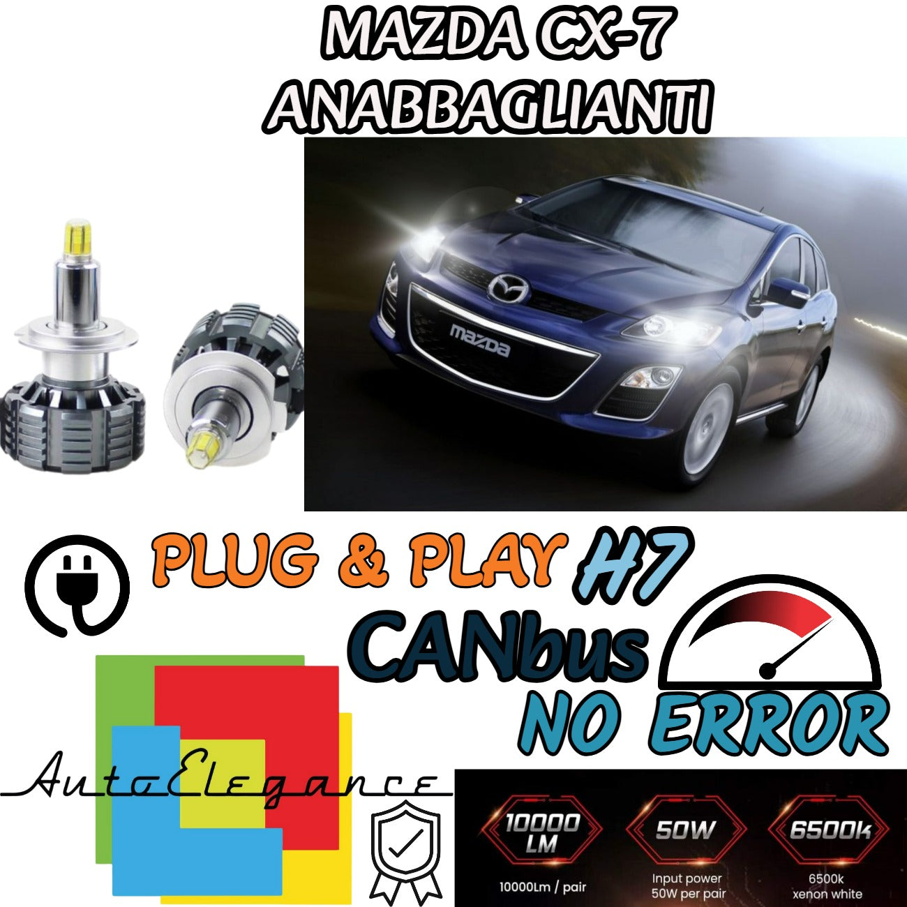 LED LOW BEAM KIT MAZDA CX-7 CX 7 LED H7 6000K 9600 LUMEN WHITE 