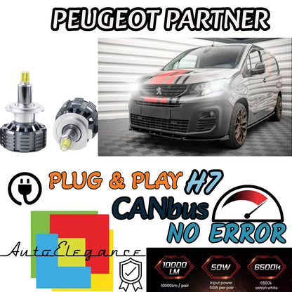 KIT FULL LED H7 CANBUS PEUGEOT PARTNER MK3 6000K BIANCO 9600 LUMEN 80W NO ERROR