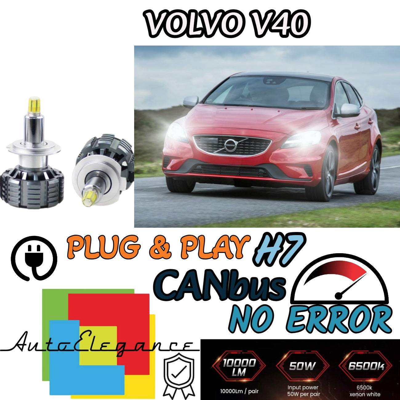 LED KIT H7 6000K CANBUS XENON 9600 LM LUMEN VOLVO V40 NO ERROR