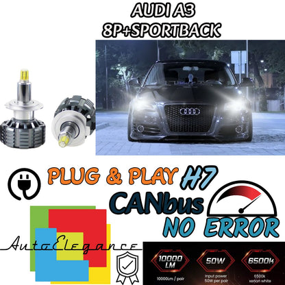 KIT LED H7 CANBUS AUDI A3 8P + SPORTBACK CON LED A 360° 9600 LUMEN 6000K BIANCO