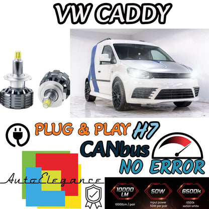 KIT LED H7 CANBUS VOLKSWAGEN CADDY MK3 LED 360° 9600 LUMEN 6000K + PORTALAMPADE