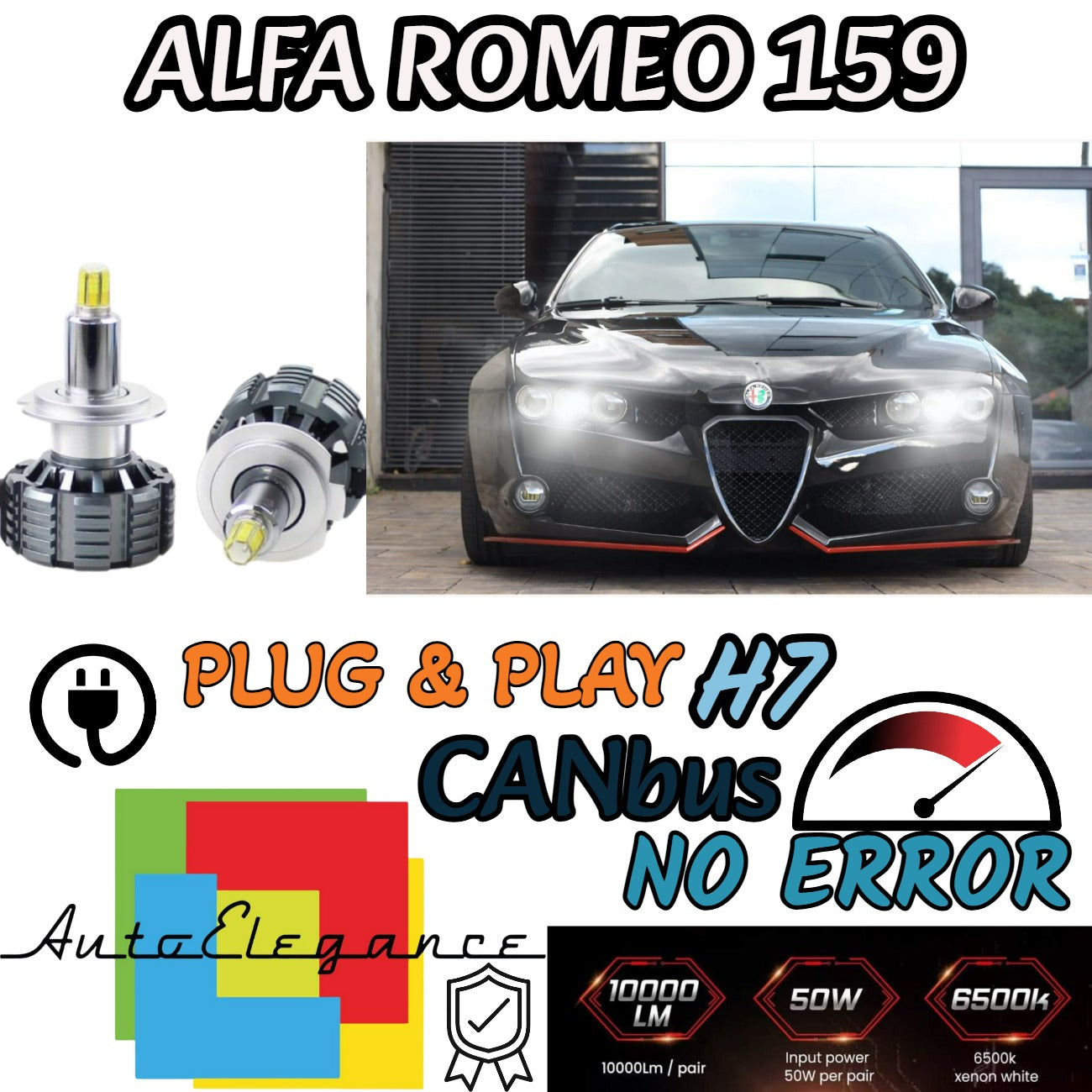 FULL LED KIT H7 CANBUS LENTICULAR LED ALFA ROMEO 159 9600 LUMEN 6000K WHITE 
