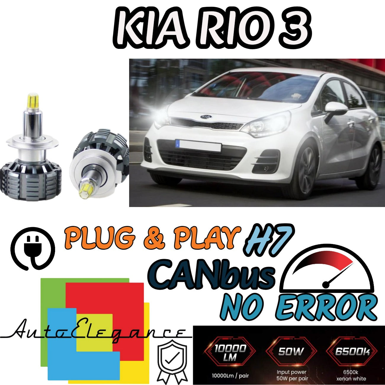 FULL LED KIT H7 6000K CANBUS LED FOR KIA RIO 3 III LENTICULARS NO FAILURE 