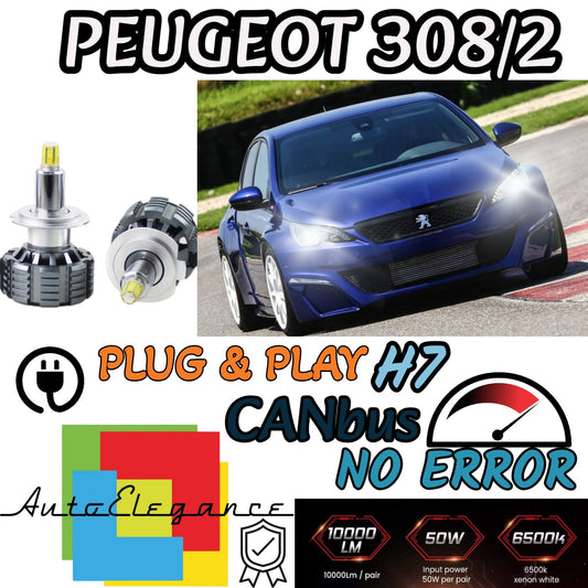 KIT FULL LED H7 PEUGEOT 308 MK2 II RESTYLING 9600 LUMEN 6000K BIANCO CANBUS