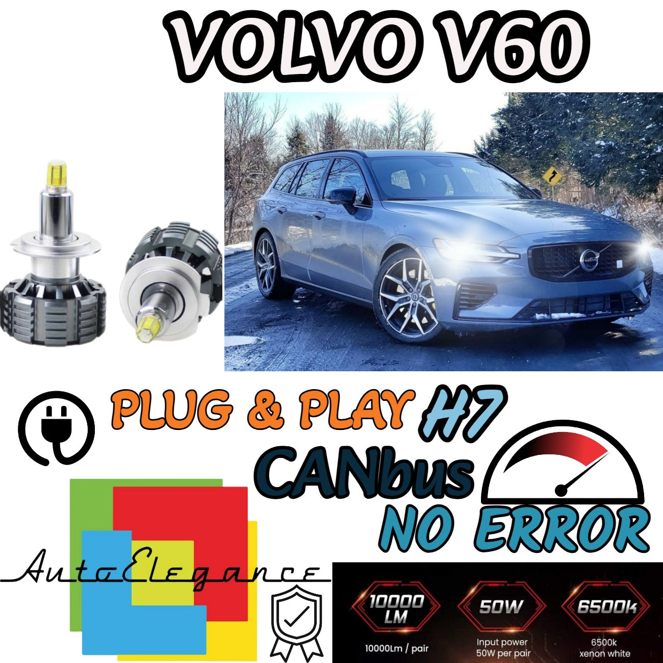 LED KIT H7 6000K CANBUS XENON 9600 LM LUMEN VOLVO S60 MK2 NO ERROR 