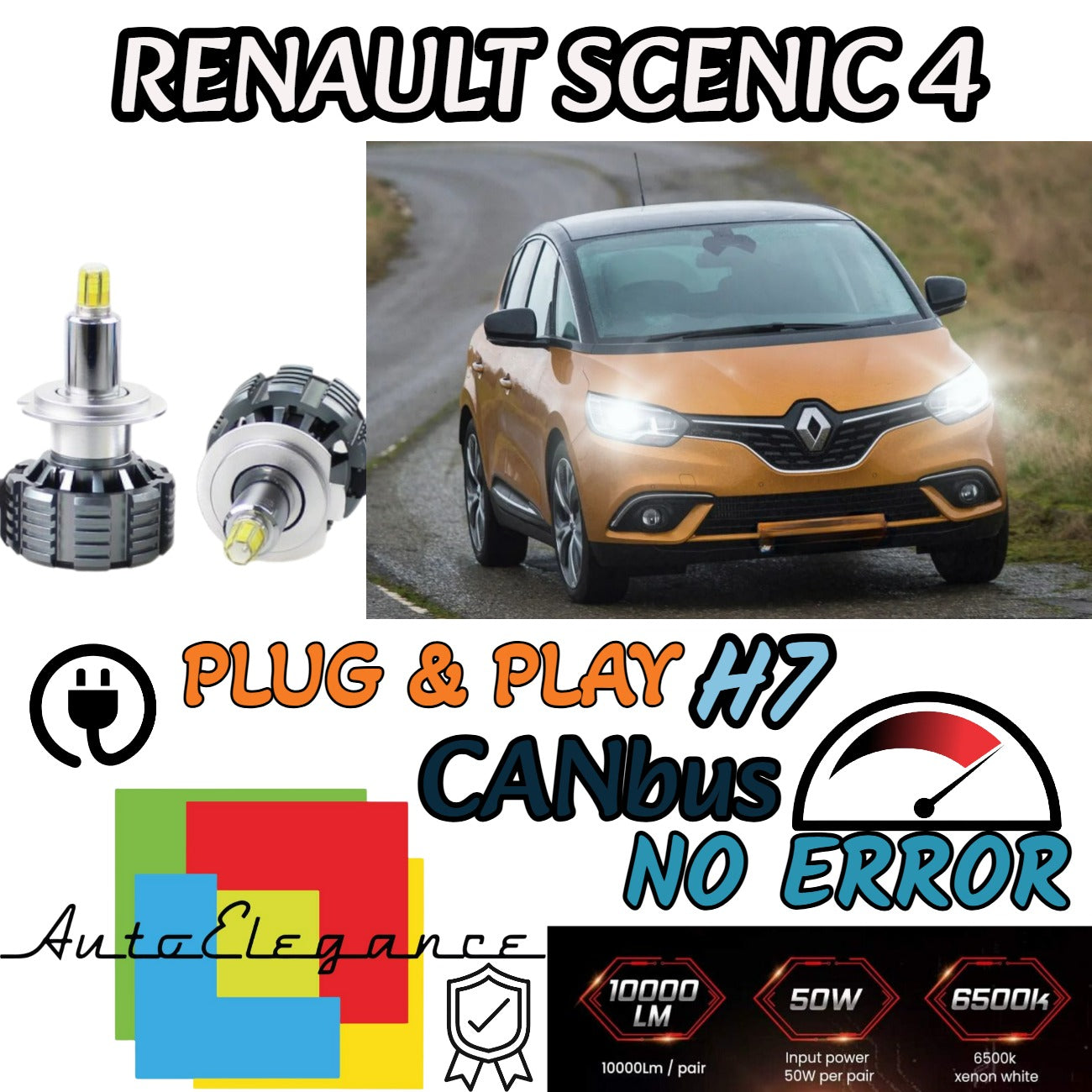 FULL LED KIT H7 CANBUS RENAULT SCENIC MK4 6000K WHITE 9600 LUMEN 80W NO ERROR 