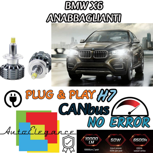 KIT FULL LED H7 CANBUS LED 9600 LUMEN BMW X6 E71 6000K BIANCO ANABBAGLIANTI