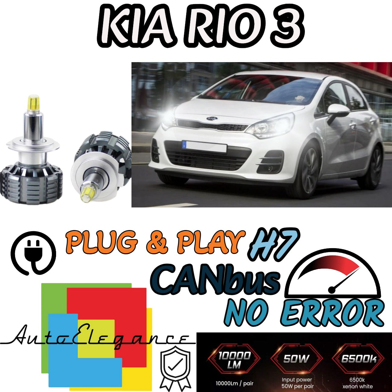 FULL LED KIT H7 6000K CANBUS LED FOR KIA RIO 3 III LENTICULARS NO FAILURE 