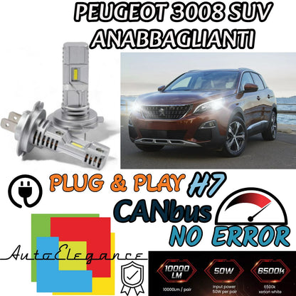 KIT LED H7 PER PEUGEOT 3008 SUV 6000K BIANCO 6000 LUMEN CANBUS ANABBAGLIANTI