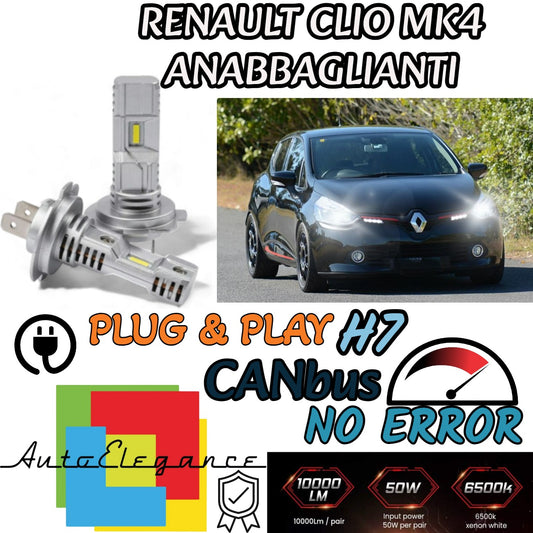 KIT LED H7 PER RENAULT CLIO MK4 IV 6000K BIANCO 6000 LUMEN CANBUS ANABBAGLIANTI
