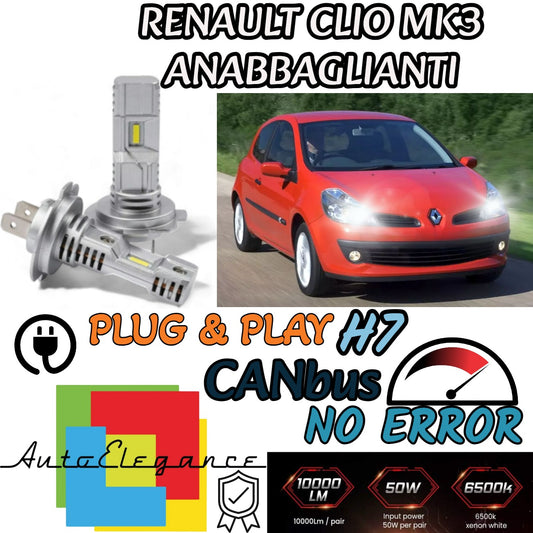 KIT LED H7 PER RENAULT CLIO MK3 III 6000K BIANCO 6000 LUMEN CANBUS ANABBAGLIANTI