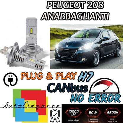 KIT LED H7 PER PEUGEOT 208 6000K BIANCO 6000 LUMEN CANBUS ANABBAGLIANTI
