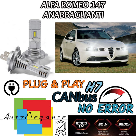 KIT LED H7 ALFA ROMEO 147 RESTYLING 6000K BIANCO 6000 LUMEN CANBUS ANABBAGLIANTI