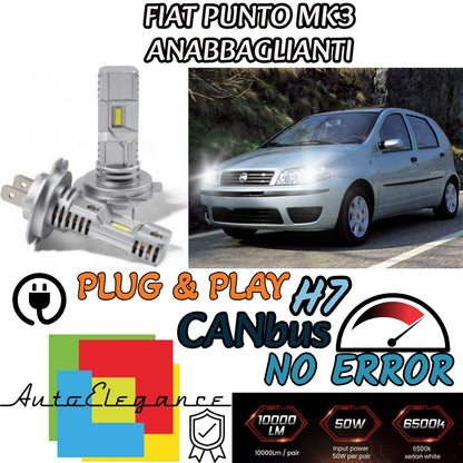 KIT LED H7 FIAT PUNTO MK3 III 188 6000K BIANCO 6000 LUMEN CANBUS ANABBAGLIANTI