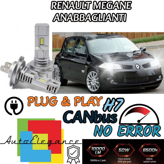 KIT LED H7 PER RENAULT MEGANE MK2 6000K BIANCO 6000 LUMEN CANBUS ANABBAGLIANTI