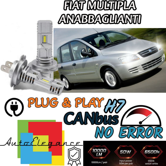 KIT LED H7 FIAT MULTIPLA MK2 6000K BIANCO 6000 LUMEN CANBUS ANABBAGLIANTI