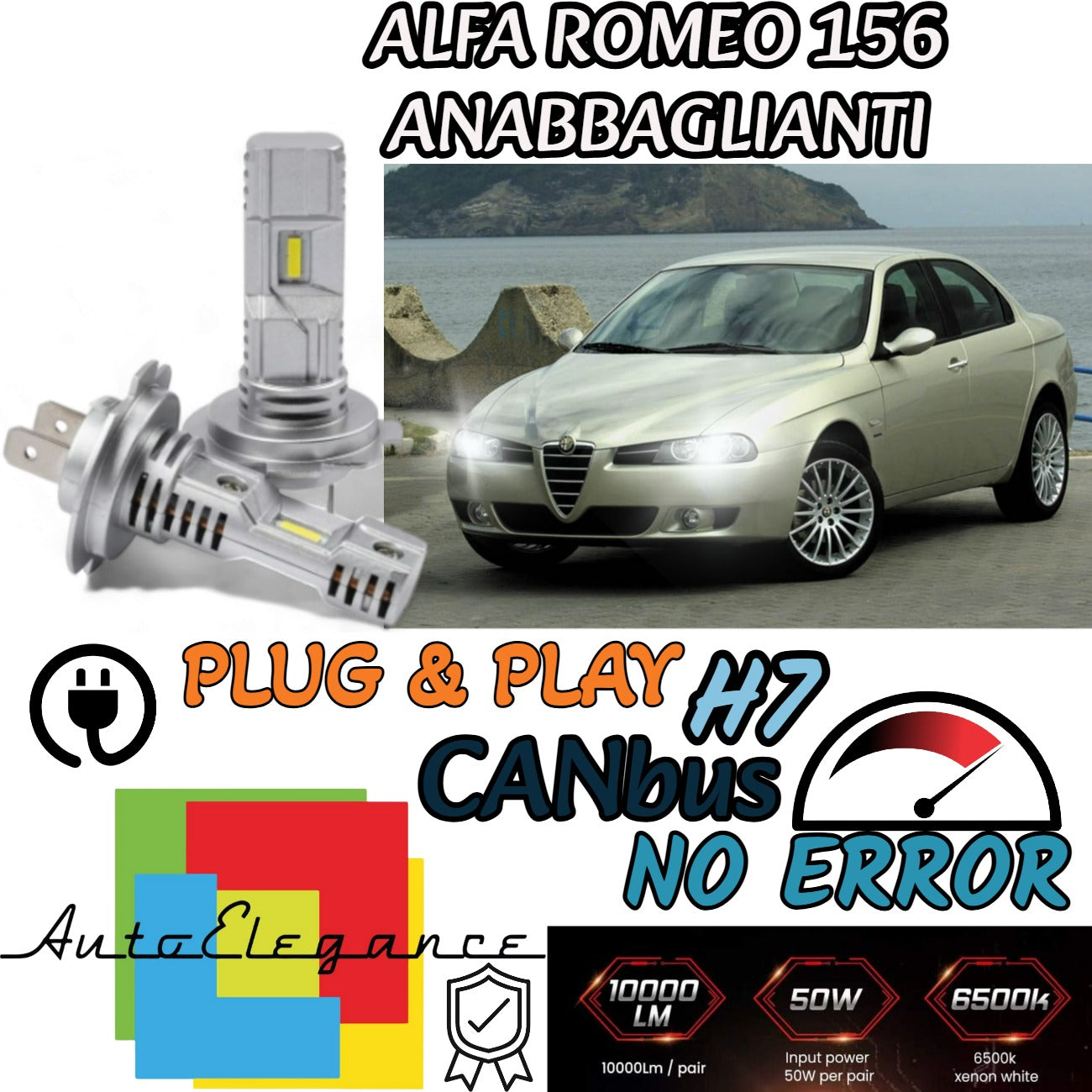 KIT LED H7 ALFA ROMEO 156 6000K BIANCO 6000 LUMEN CANBUS ANABBAGLIANTI CANBUS