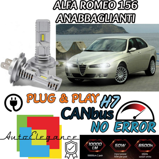 KIT LED H7 ALFA ROMEO 156 6000K BIANCO 6000 LUMEN CANBUS ANABBAGLIANTI CANBUS