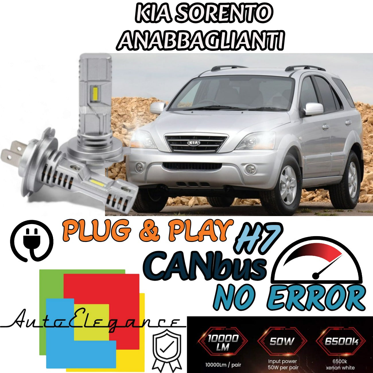H7 LED KIT FOR KIA SORENTO 6000K WHITE 6000 LUMEN CANBUS LOW BEAM NO ERROR 
