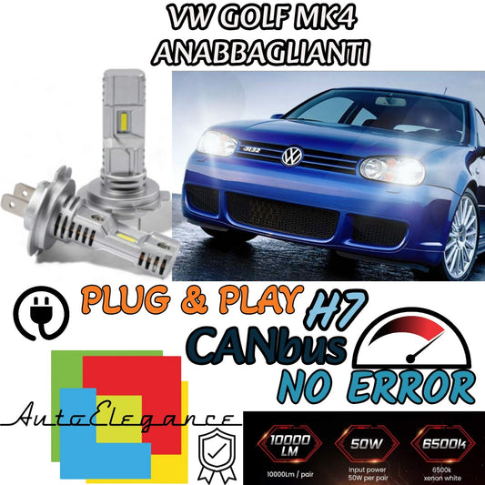 KIT LED H7 PER VW GOLF MK4 IV 6000K BIANCO 6000 LUMEN CANBUS ANABBAGLIANTI