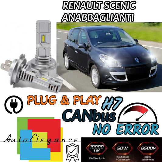 KIT LED H7 PER RENAULT SCENIC MK3 6000K BIANCO 6000 LUMEN CANBUS ANABBAGLIANTI