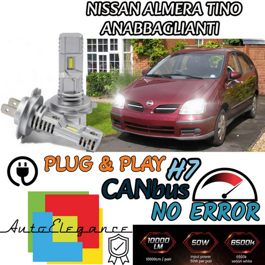 KIT LED H7 NISSAN ALMERA TINO 6000K BIANCO 6000 LUMEN CANBUS ANABBAGLIANTI