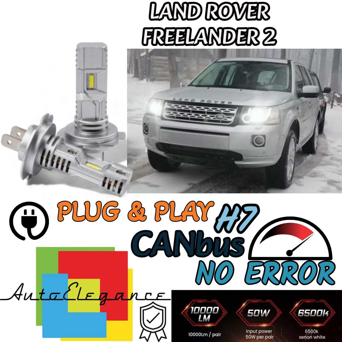 KIT LED H7 LAND ROVER FREELANDER 2 6000K 6000 LUMEN ABBAGLIANTI FINO AL 2012