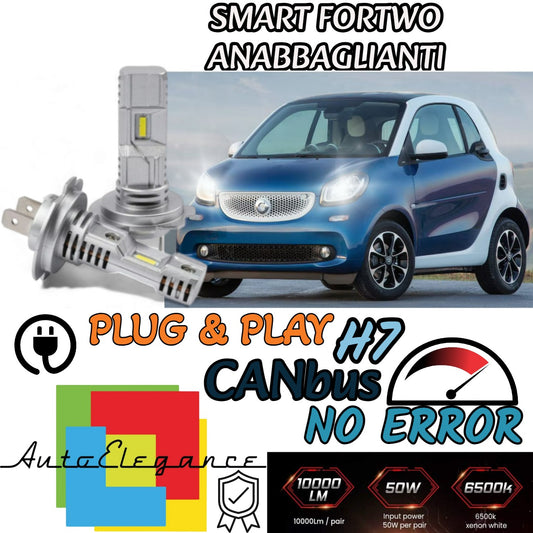 KIT LED H7 PER SMART FORTWO 450 6000K BIANCO 6000 LUMEN CANBUS ANABBAGLIANTI
