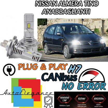 KIT LED H7 NISSAN ALMERA TINO 6000K BIANCO 6000 LUMEN CANBUS ANABBAGLIANTI