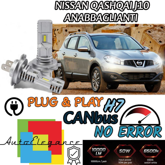 KIT LED H7 NISSAN QASHQAI J10 6000K BIANCO 6000 LUMEN CANBUS ANABBAGLIANTI
