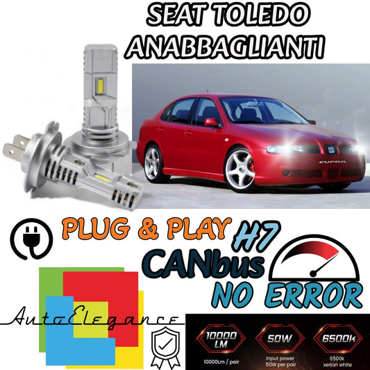 KIT LED H7 PER SEAT TOLEDO MK2 II 6000K BIANCO 6000 LUMEN CANBUS ANABBAGLIANTI