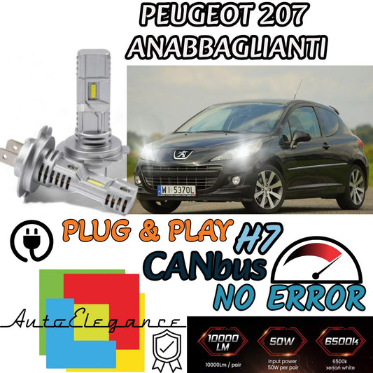 KIT LED H7 PEUGEOT 207 6000K WHITE 6000 LUMEN CANBUS LOW BEAM