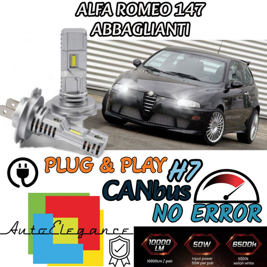 KIT LED H7 ALFA ROMEO 147 PRE-RESTYLING 6000K BIANCO 6000 LUMEN ABBAGLIANTI