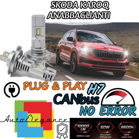 KIT LED H7 PER SKODA KAROQ 6000K BIANCO 6000 LUMEN CANBUS ANABBAGLIANTI