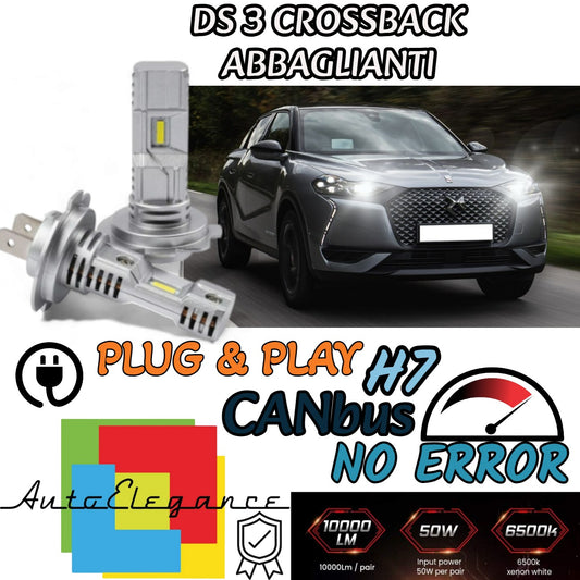KIT LED H7 DS DS 3 CROSSBACK 6000K BIANCO 6000 LUMEN CANBUS ABBAGLIANTI