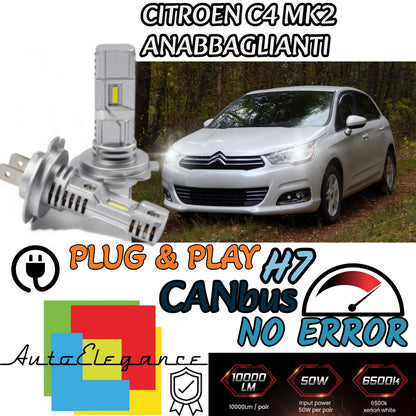KIT LED H7 CITROEN C4 MK2 II 6000K BIANCO 6000 LUMEN CANBUS ANABBAGLIANTI