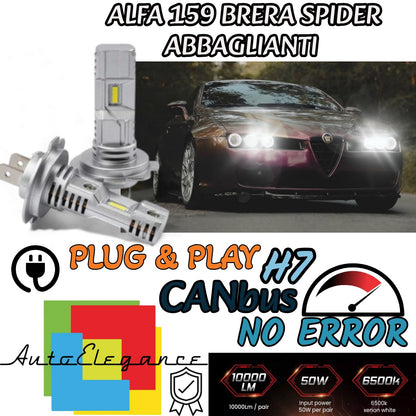 KIT LED H7 ALFA 159 BRERA SPIDER CON FARI ALOGENI 6000K 6000 LUMEN ABBAGLIANTI